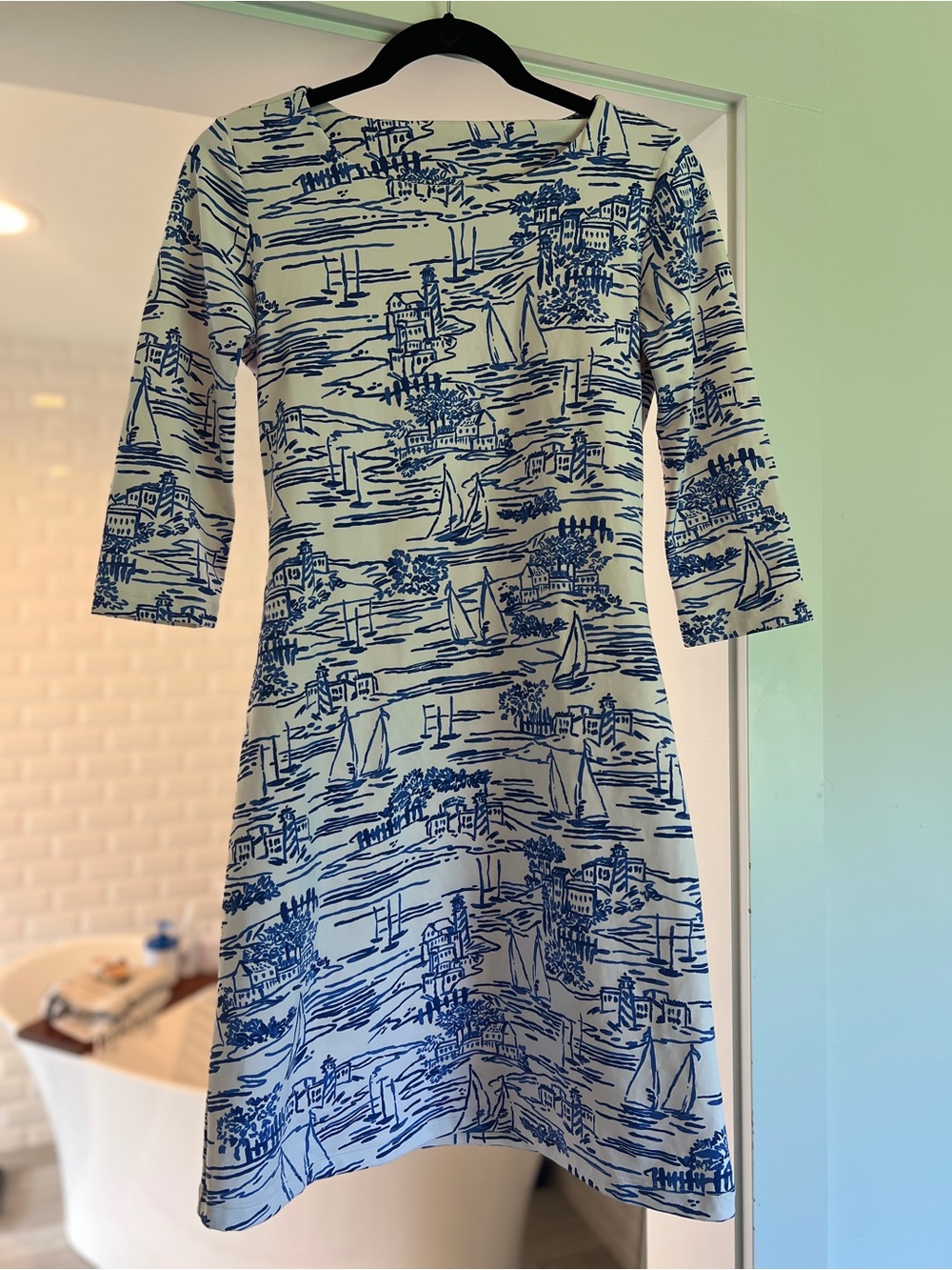 MAHI GOLD Bimini 3/4 sleeve dress Irish coastal scenic print XS